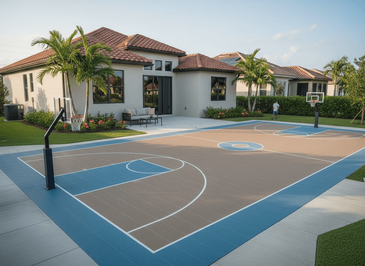 A sports court builder job seen in full